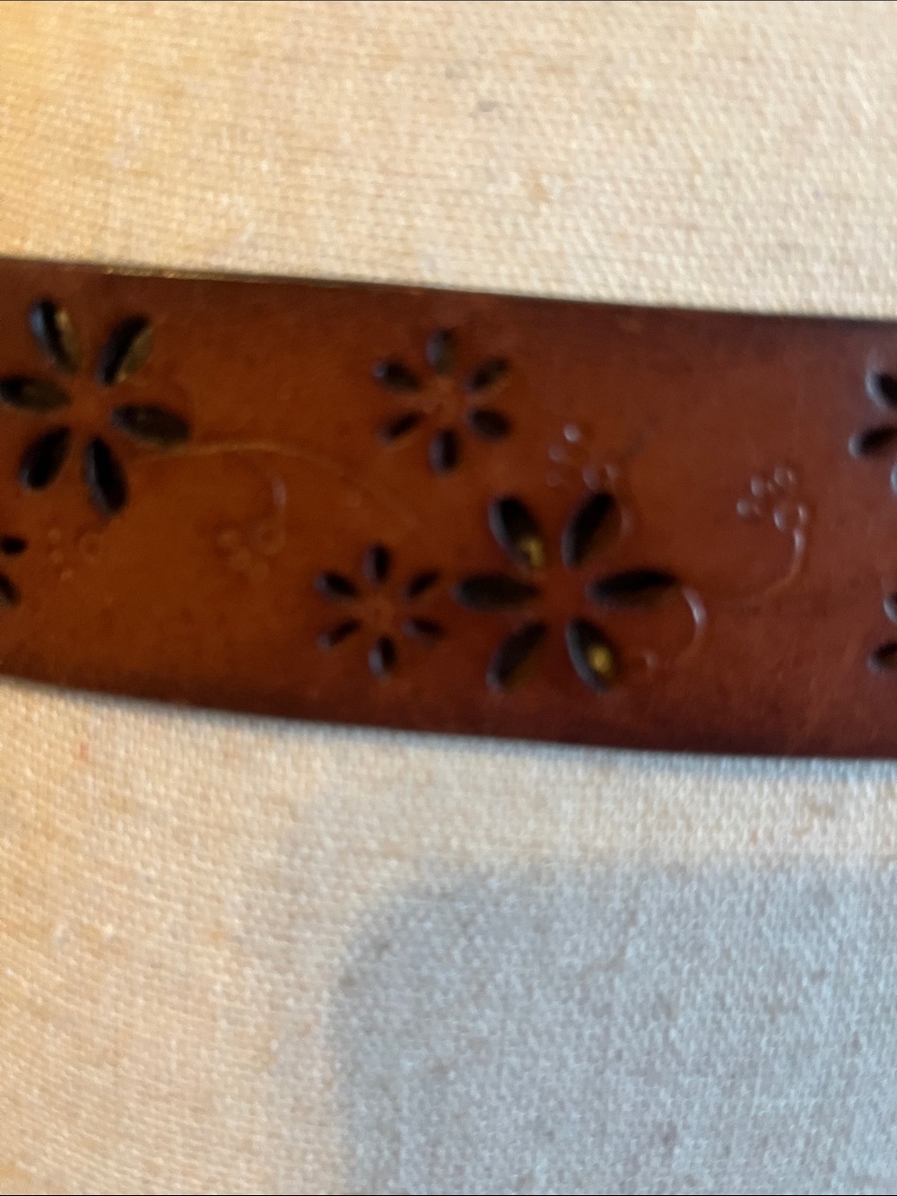 FatFace Floral Cut out Brown Leather Belt Brass Buckle Boho Festival Cottagecore - Picture 5 of 9